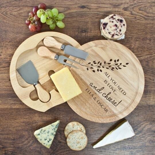 PERSONALISED &#39;ALL YOU NEED IS LOVE&#39; ROUND CHEESE BOARD