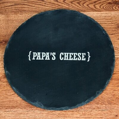 PERSONALISED NAME SWIRL BRACKETS ROUND SLATE CHEESE BOARD