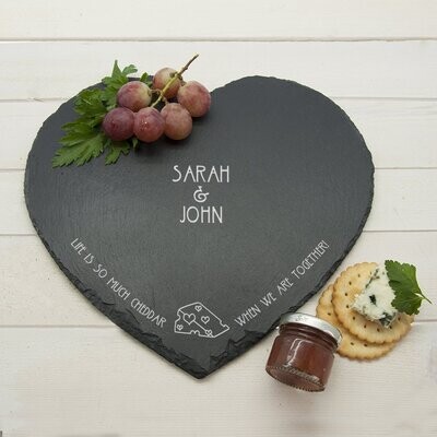 ROMANTIC PUN &quot;LIFE IS SO MUCH CHEDDAR&quot; HEART SLATE CHEESE BOARD