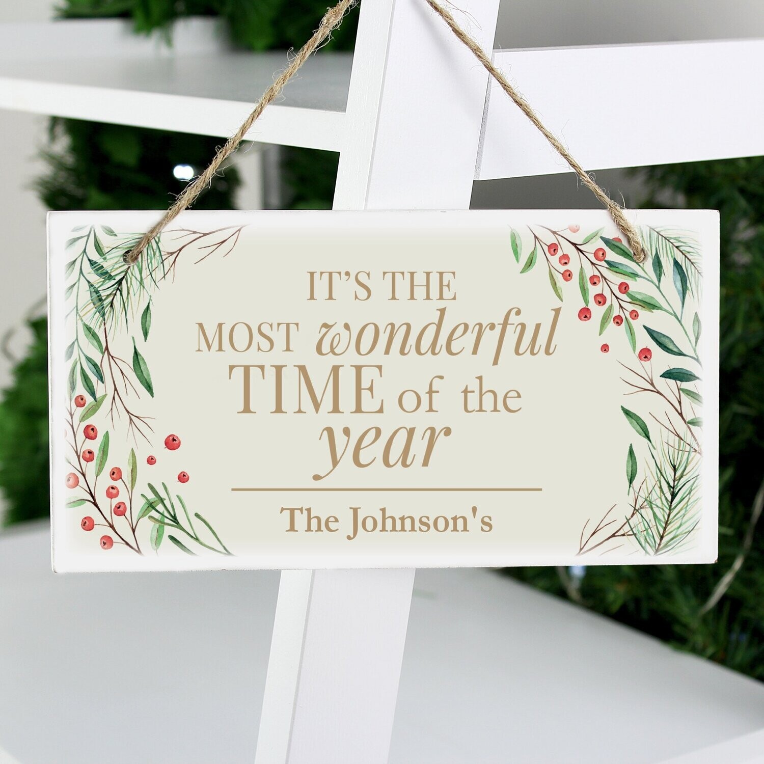 Personalised 'Wonderful Time of The Year' Christmas Wooden Sign