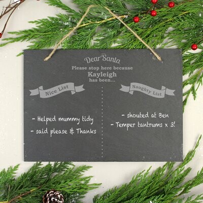 Personalised Christmas Naughty &amp; Nice Hanging Large Slate Sign