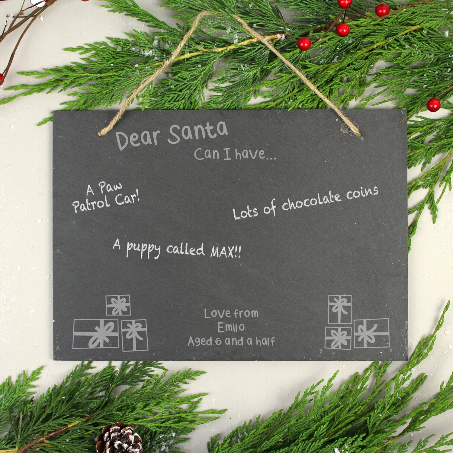 Personalised Christmas Wish List Hanging Large Slate Sign