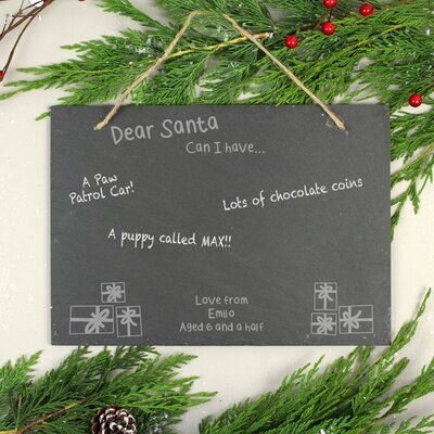 Personalised Christmas Wish List Hanging Large Slate Sign