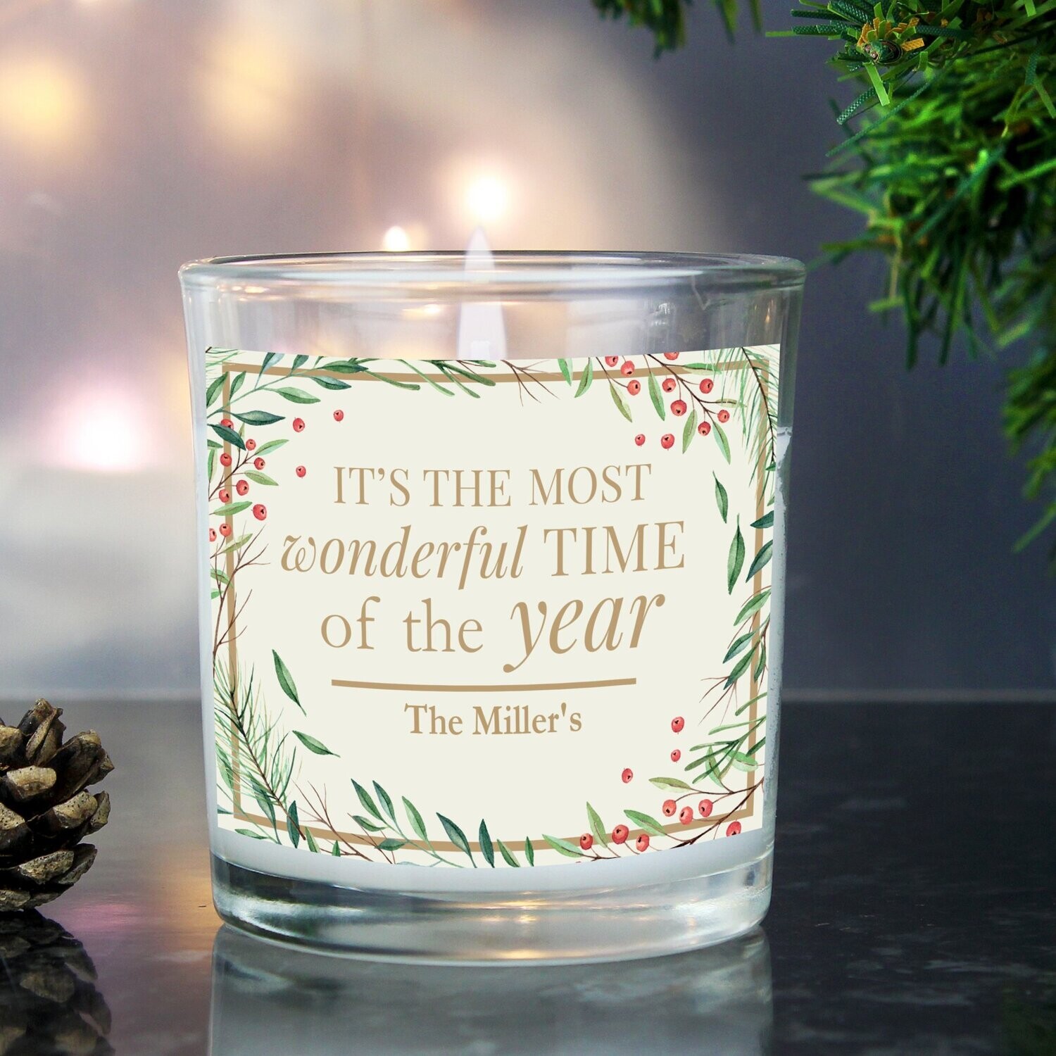 Personalised &#39;Wonderful Time of The Year&#39; Christmas Scented Jar Candle