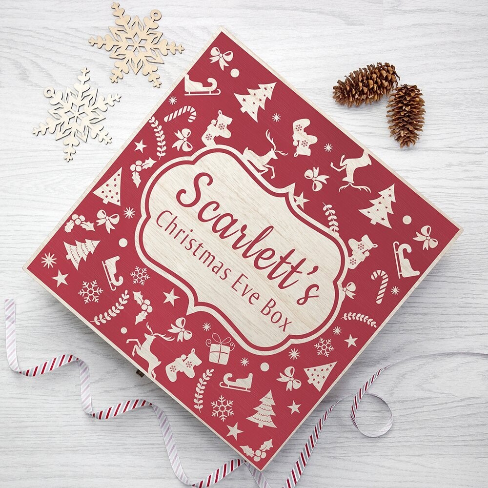 PERSONALISED CHRISTMAS EVE BOX WITH FESTIVE PATTERN