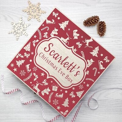 PERSONALISED CHRISTMAS EVE BOX WITH FESTIVE PATTERN