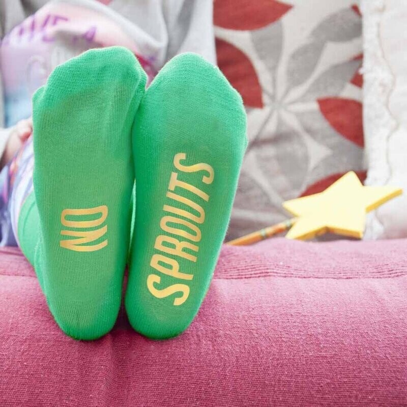 PERSONALISED KIDS SPROUT GREEN AND CANARY YELLOW CHRISTMAS DAY SOCKS