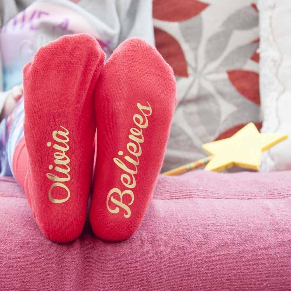 PERSONALISED KIDS CRIMSON &amp; GOLD CHRISTMAS DAY SOCKS