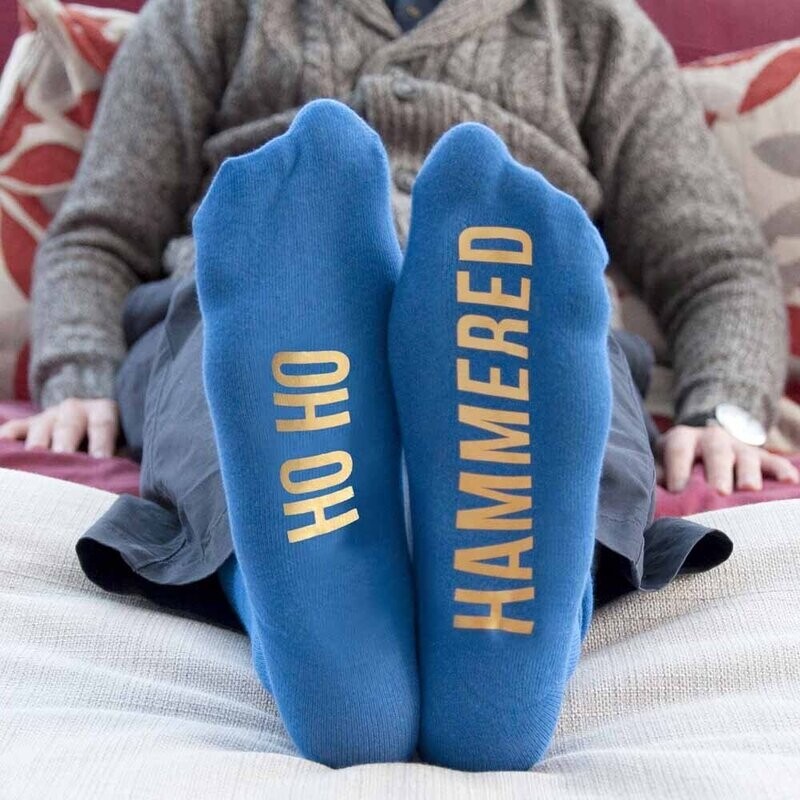 PERSONALISED COBALT BLUE &amp; CANARY YELLOW CHRISTMAS DAY SOCKS