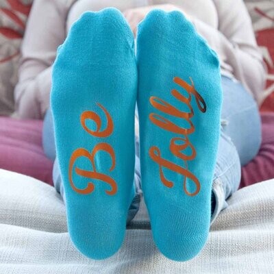 PERSONALISED TURQUOISE &amp; TERRACOTTA ORANGE CHRISTMAS DAY SOCKS