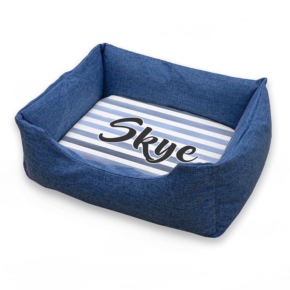 BLUE COMFORT DOG BED WITH BLUE STRIPED DESIGN