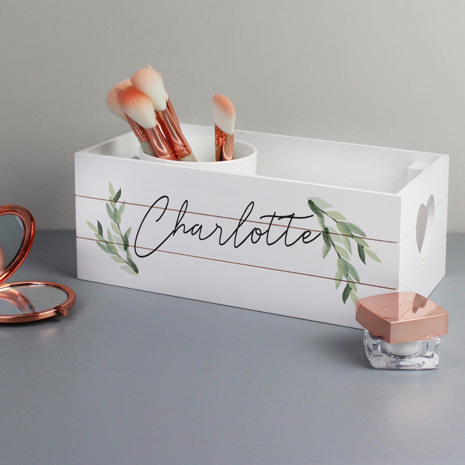 Name Only Botanical White Wooden Crate
