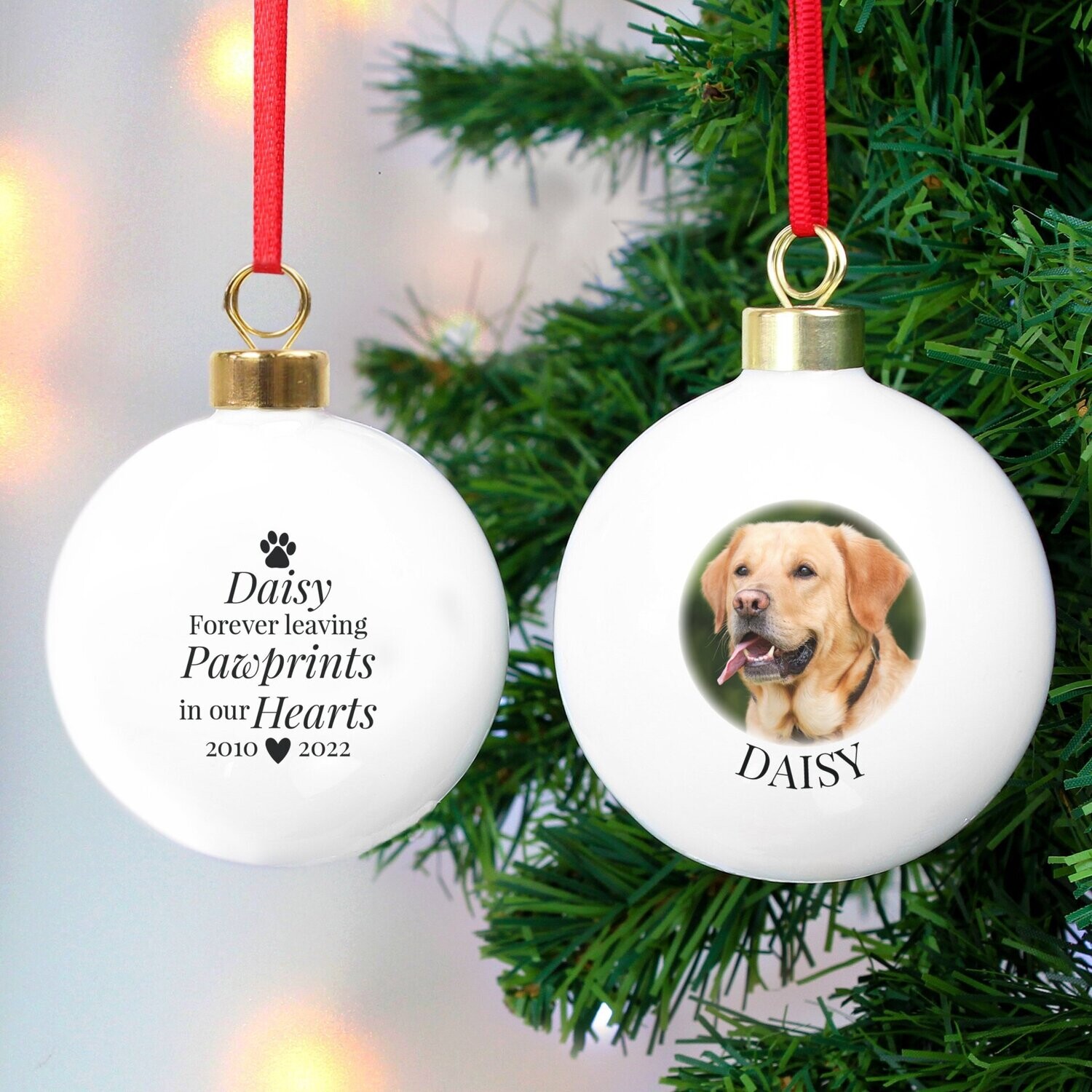 Paw Print Memorial Photo Upload Bauble