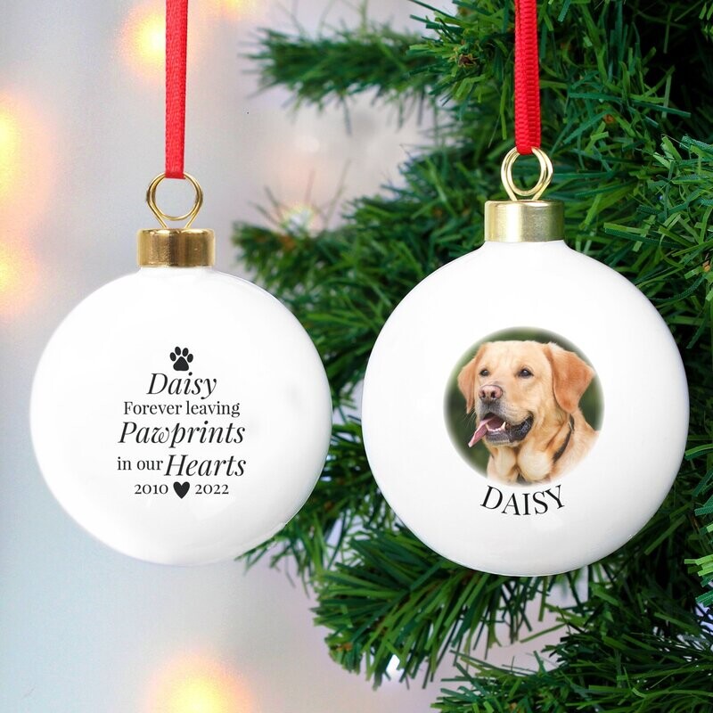 Paw Print Memorial Photo Upload Bauble