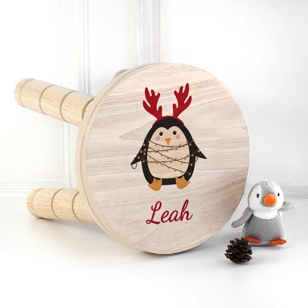 CHRISTMAS PENGUIN WOODEN STOOL