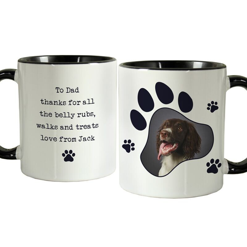 Paw Print Pet Photo Upload Black Handled Mug