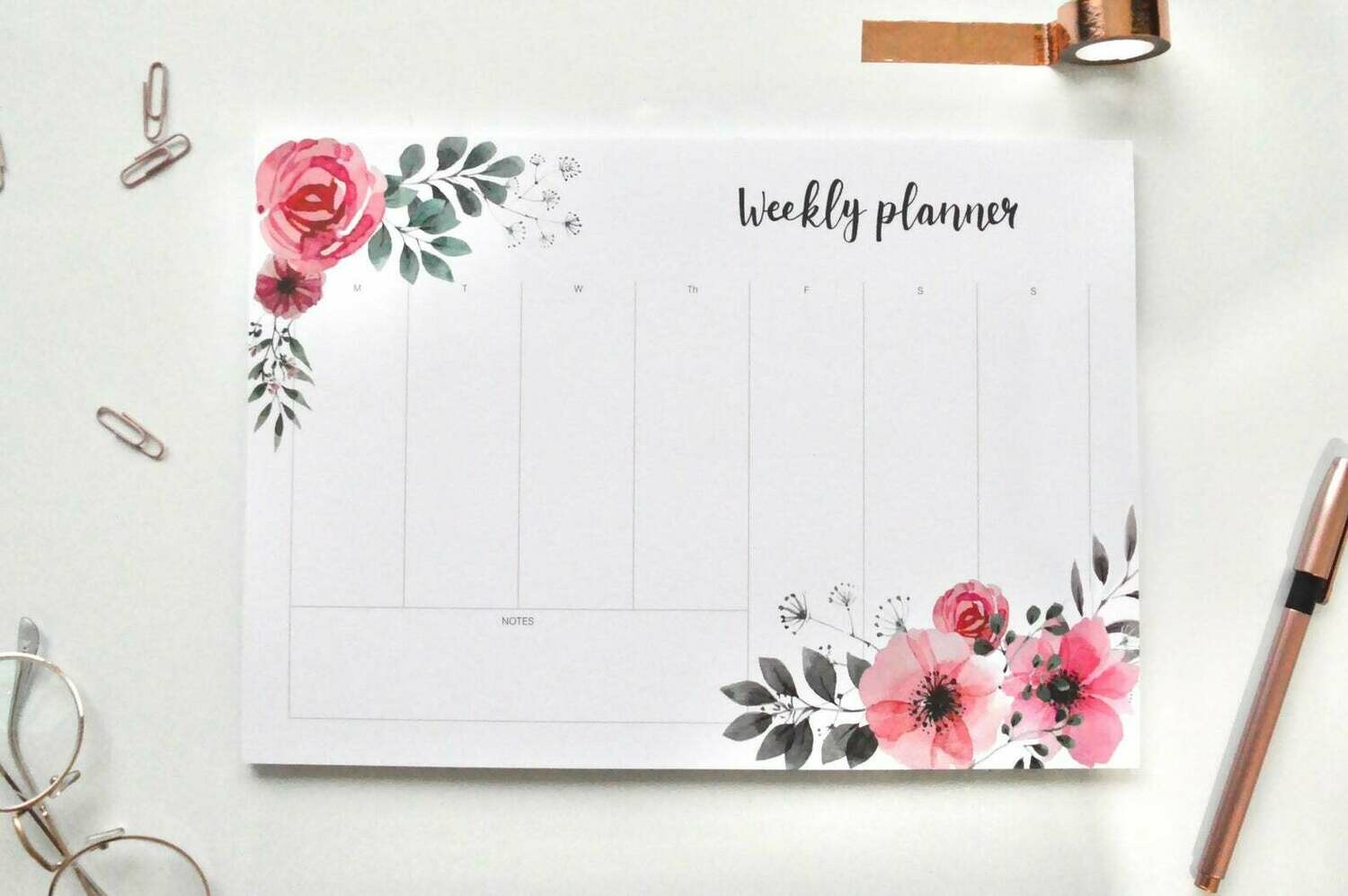 Vintage Flowers | Eco-Friendly A4 Weekly Desk Planner