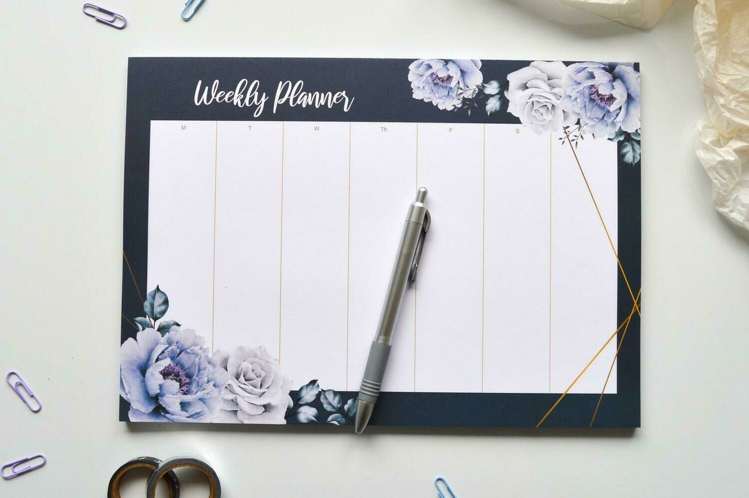 Midnight Roses | A4 Eco-Friendly Weekly Desk Planner