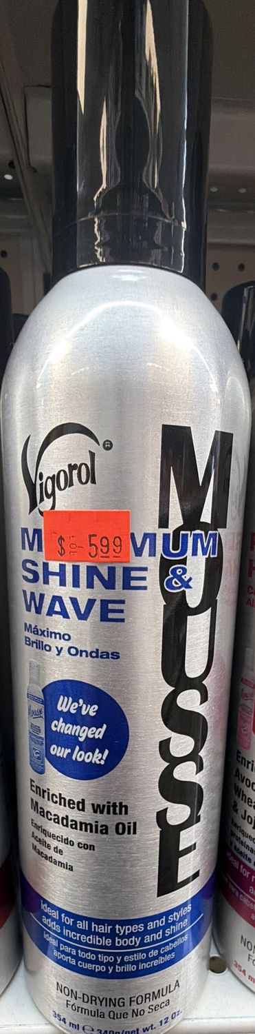 VIGOROL MOUSSE MAX SHINE &amp; WAVE 12OZ