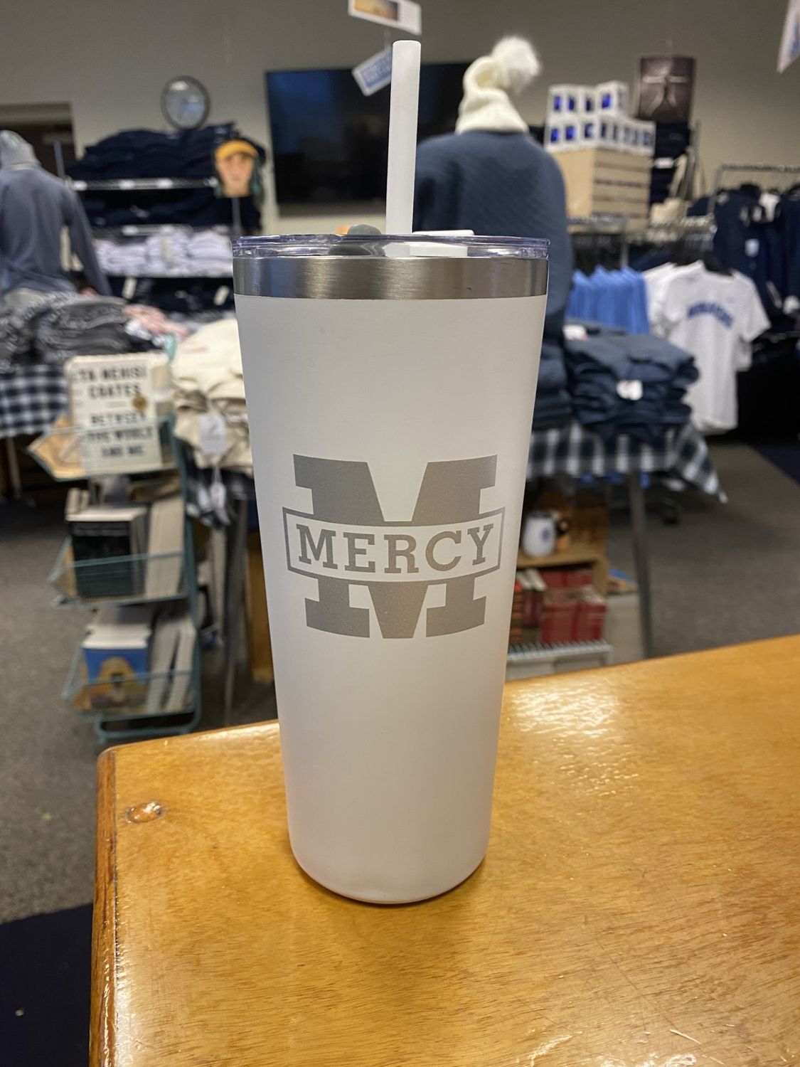 White Travel Tumbler with straw