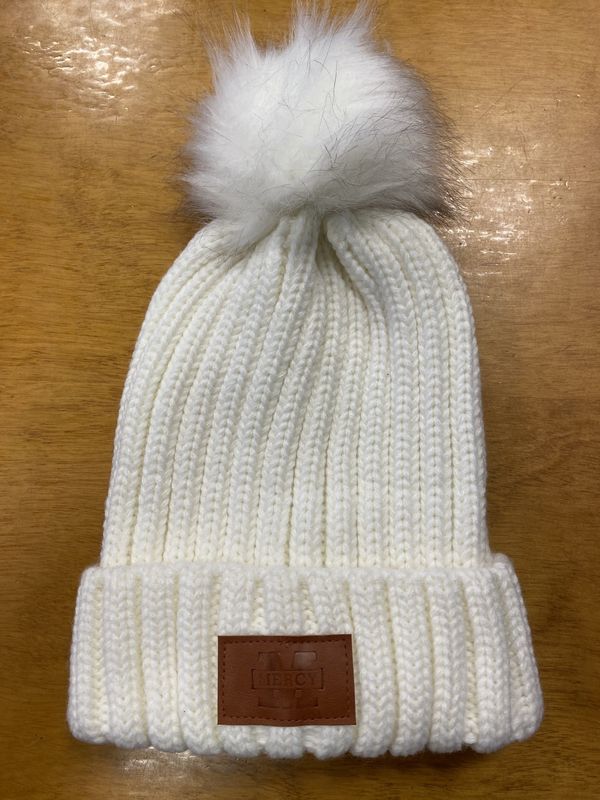 Rib knit cuff Beanie with pompom