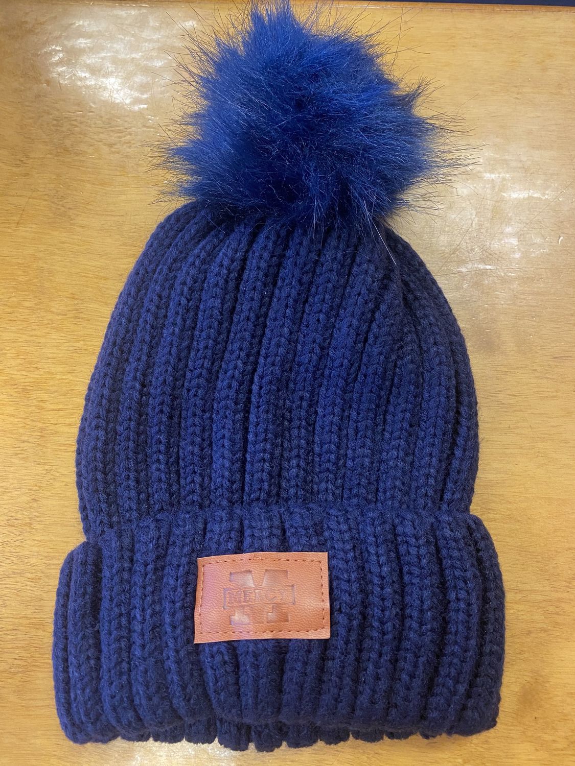 Rib knit cuff Beanie with pompom(navy)