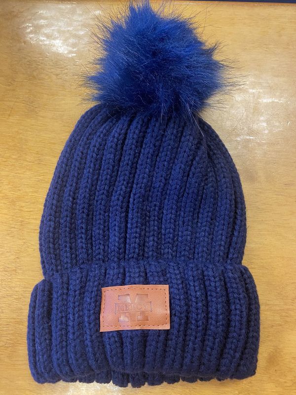 Rib knit cuff Beanie with pompom(navy)