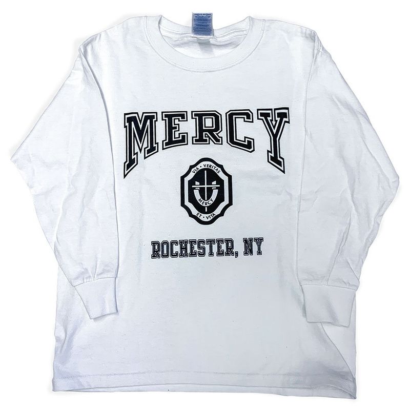 Ultra Cotton Long Sleeve T-Shirt with Mercy Crest - White