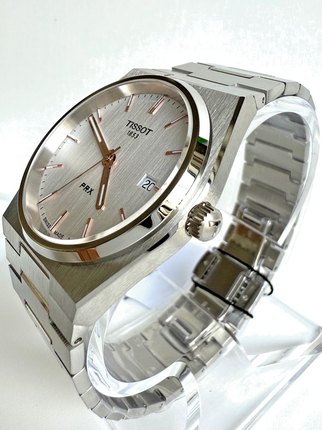 Tissot PRX Quartz Silver Dial Rose Gold Accents 40mm Stainless Steel Watch – T137.410.11.031.00