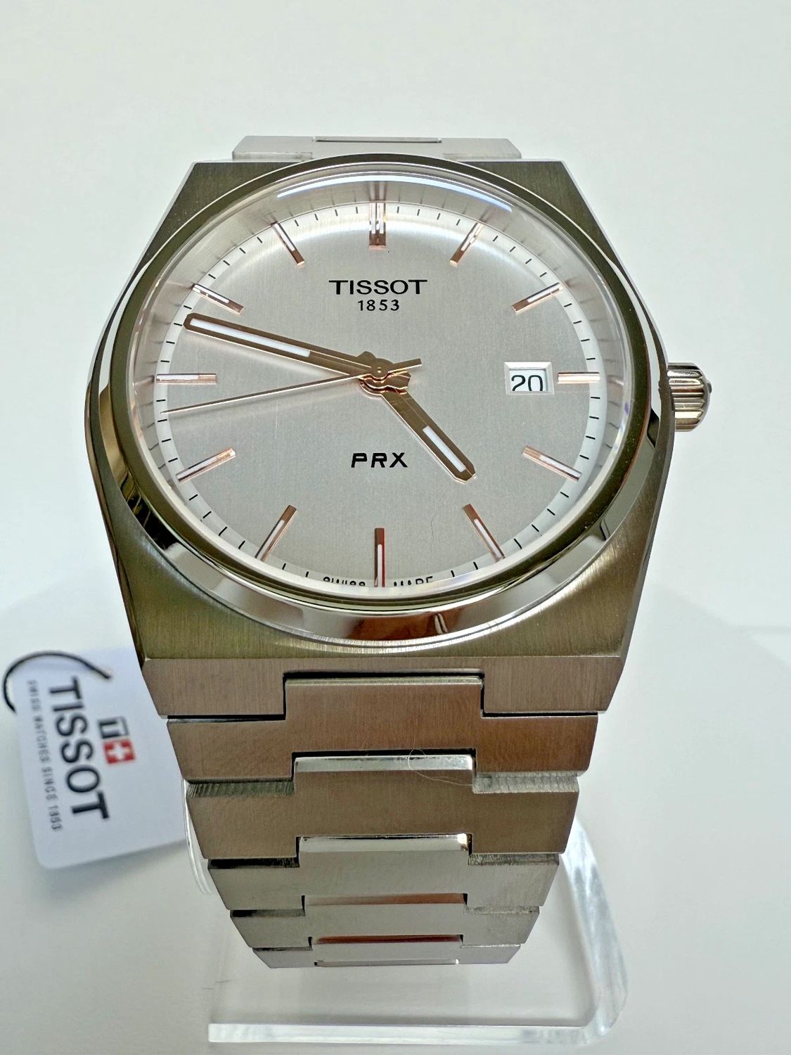 Tissot PRX Quartz Silver Dial Rose Gold Accents 40mm Stainless Steel Watch – T137.410.11.031.00
