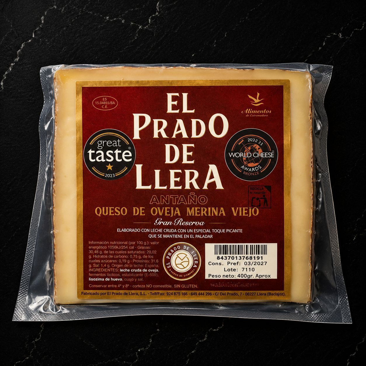 Queso viejo de oveja merina Gran Reserva "El prado de llera"