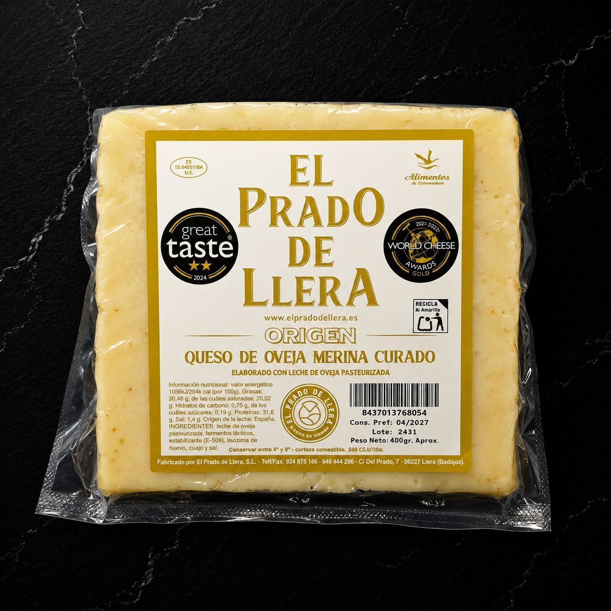 Queso curado de oveja merina con aceite de oliva "El prado de llera"