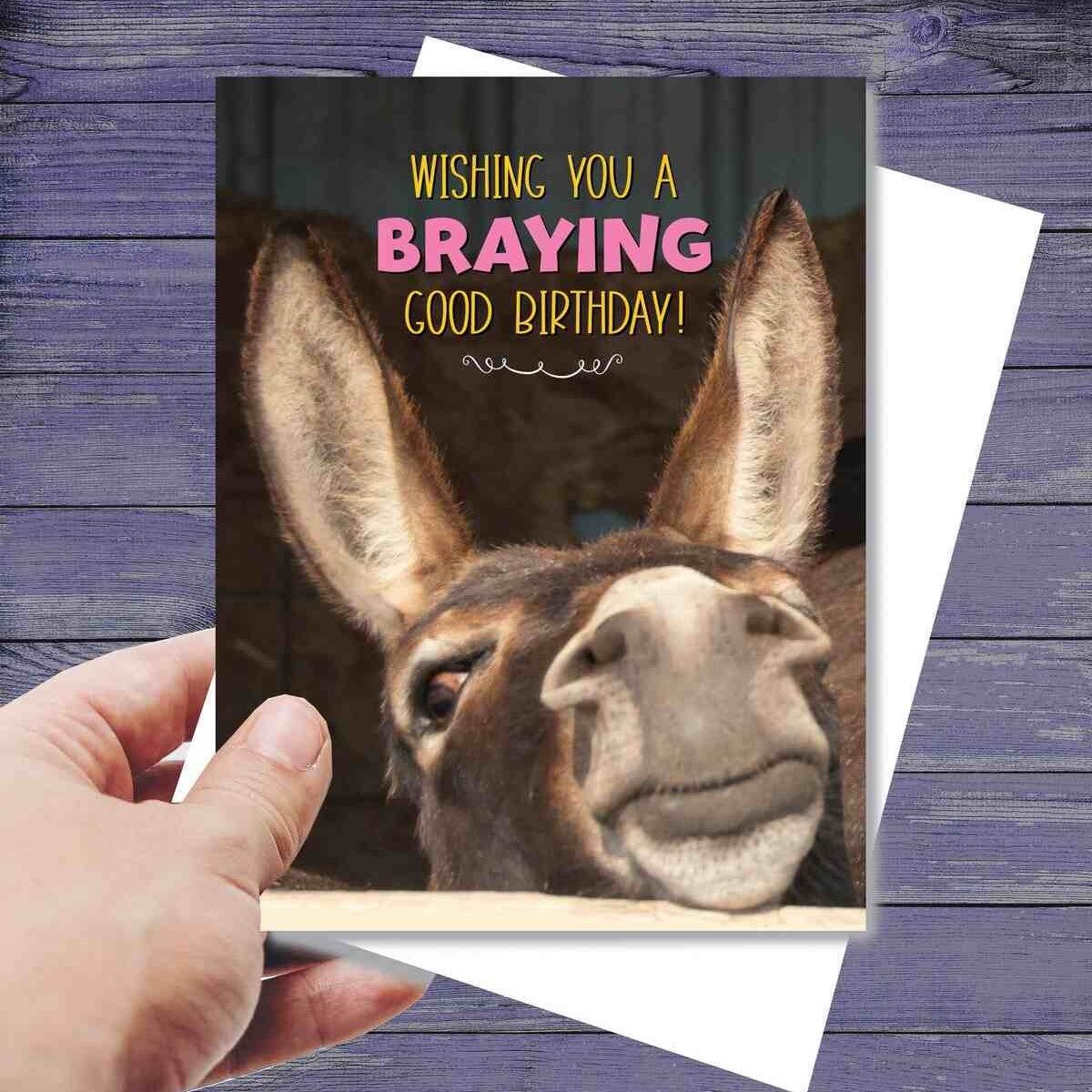 Donkey Birthday Card: Braying Good Birthday