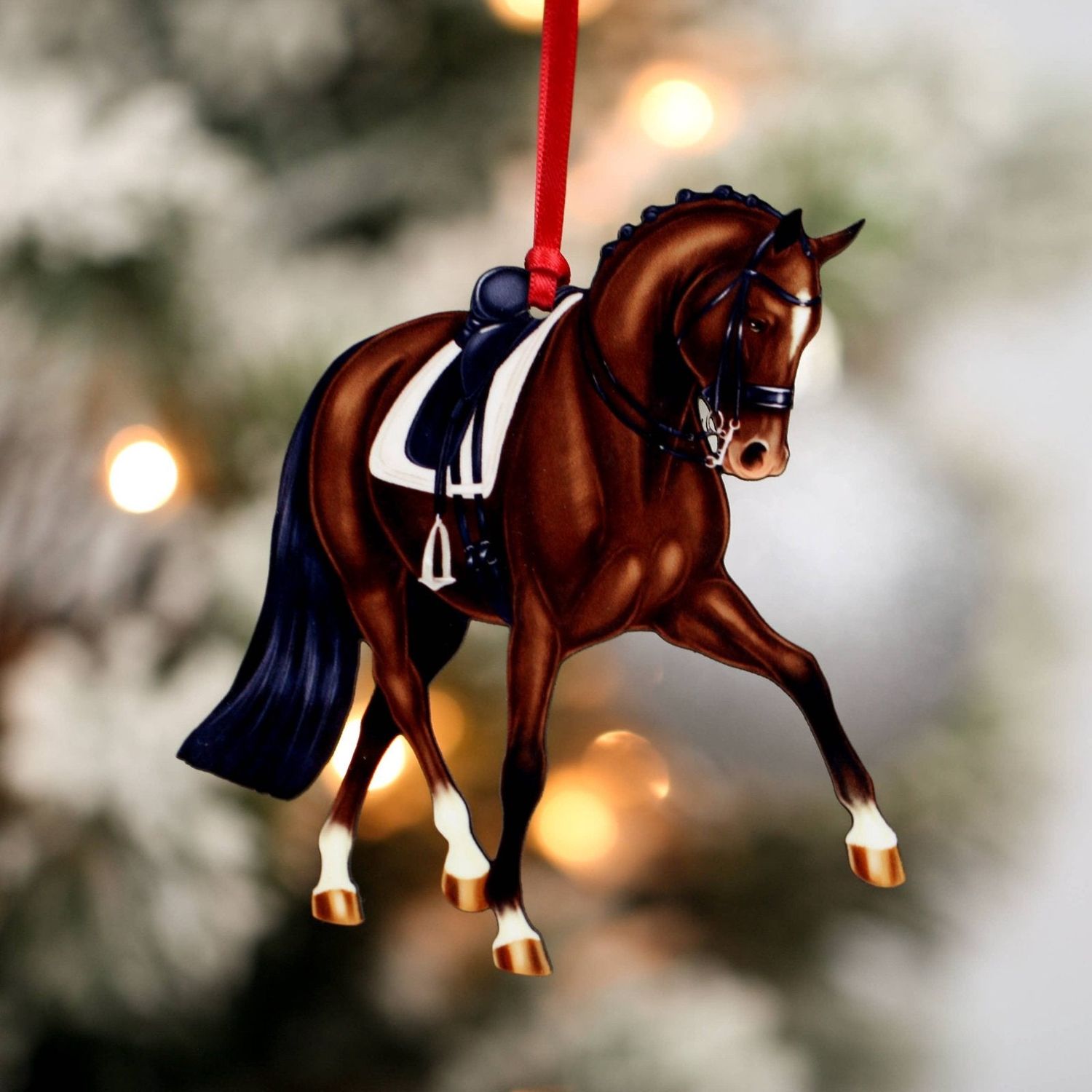 Dressage Horse Christmas Ornament - Bay Half Pass Dressage