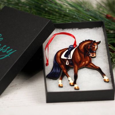 Dressage Horse Christmas Ornament - Bay Half Pass Dressage