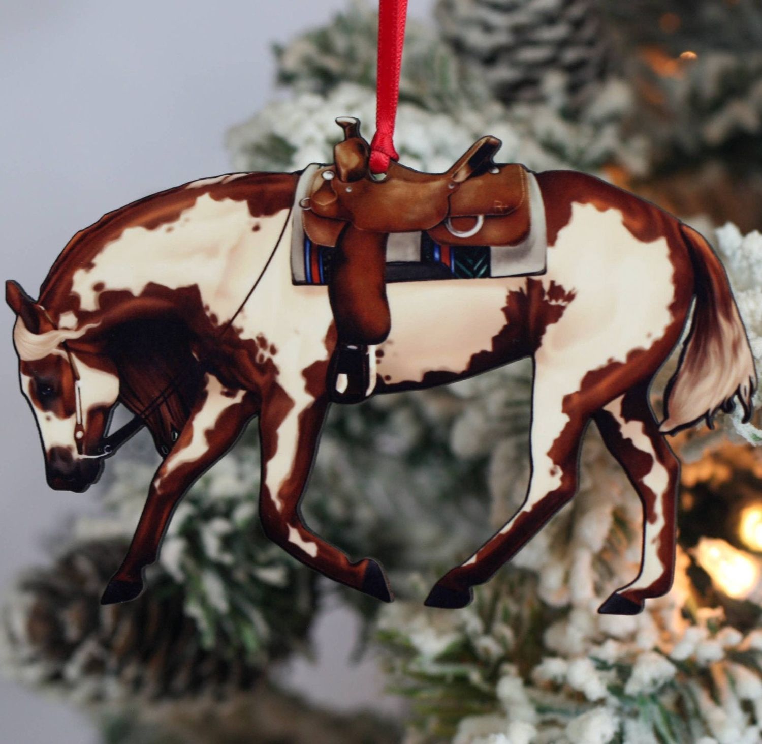 Chestnut Overo Western Riding Ranch Horse Christmas Ornament