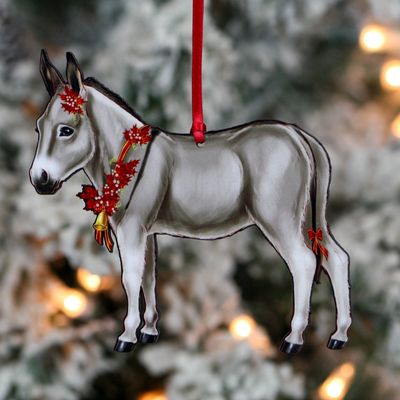 Gray &amp; White Miniature Donkey Christmas Ornament