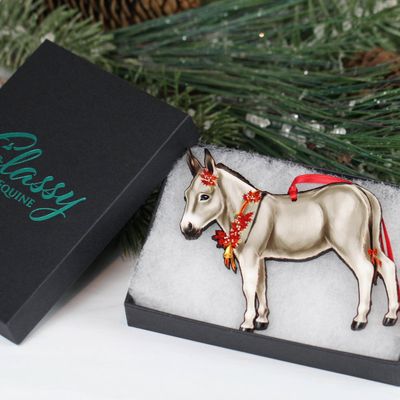 Gray &amp; White Miniature Donkey Christmas Ornament