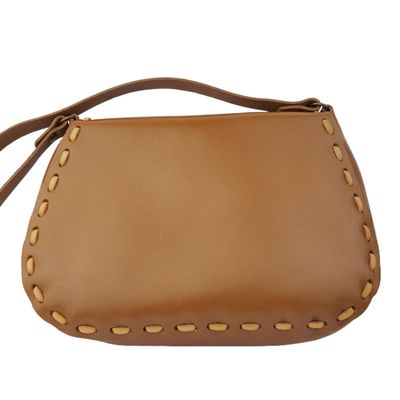 Axesoria West - Genuine Leather Shoulder Handbag with Floral Design