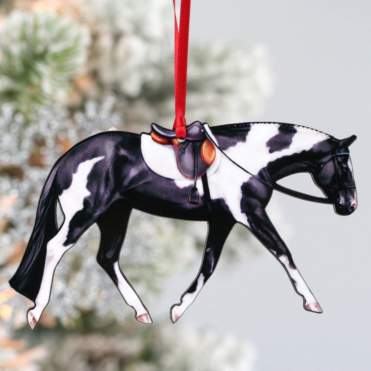 Black and White Tobiano English Paint Horse Ornament