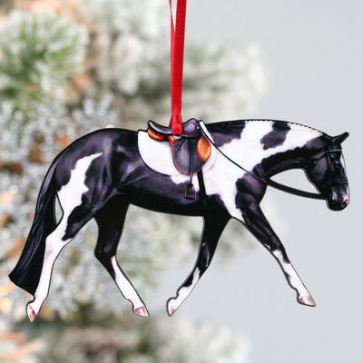 Black and White Tobiano English Paint Horse Ornament