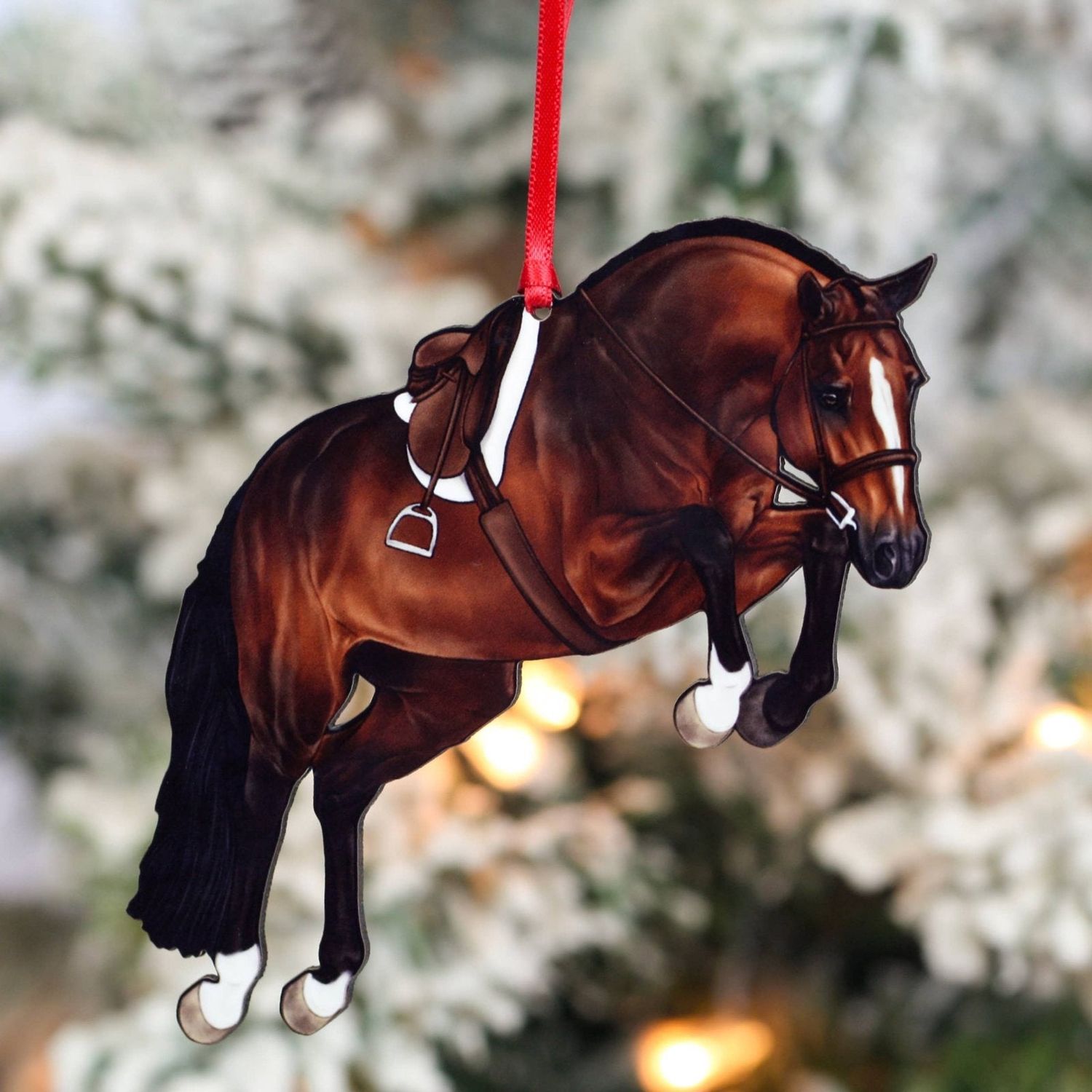 Equestrian Hunter Horse Ornament - Bay Jumping