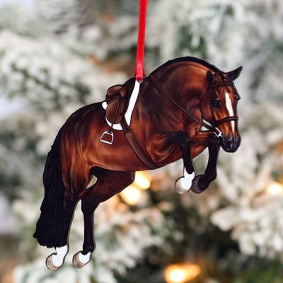 Equestrian Hunter Horse Ornament - Bay Jumping