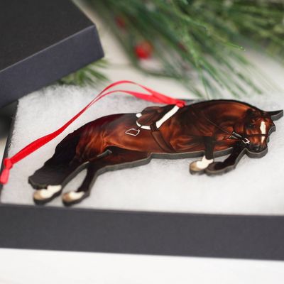 Equestrian Hunter Horse Ornament - Bay Jumping