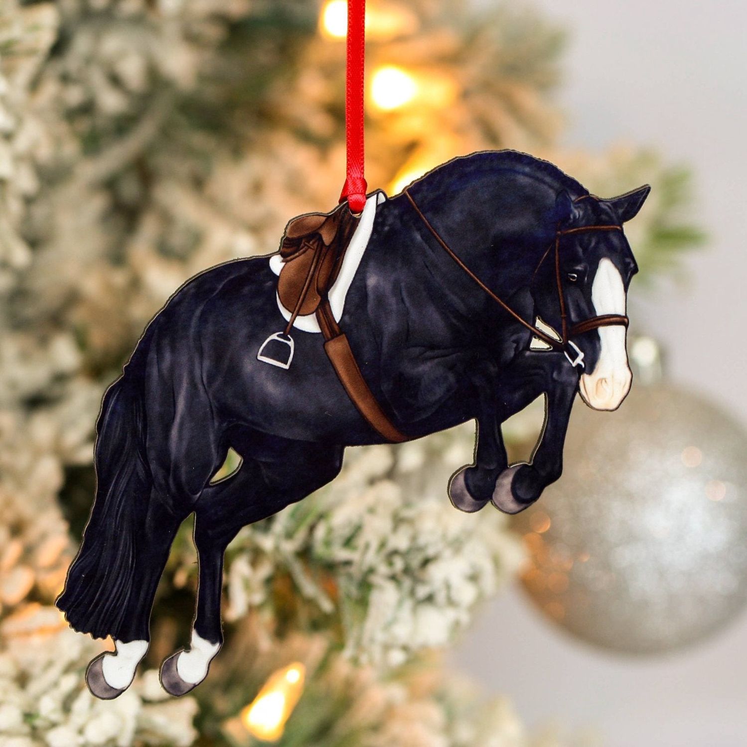 Hunter Jumper Horse Christmas Ornament - Black Sport Horse