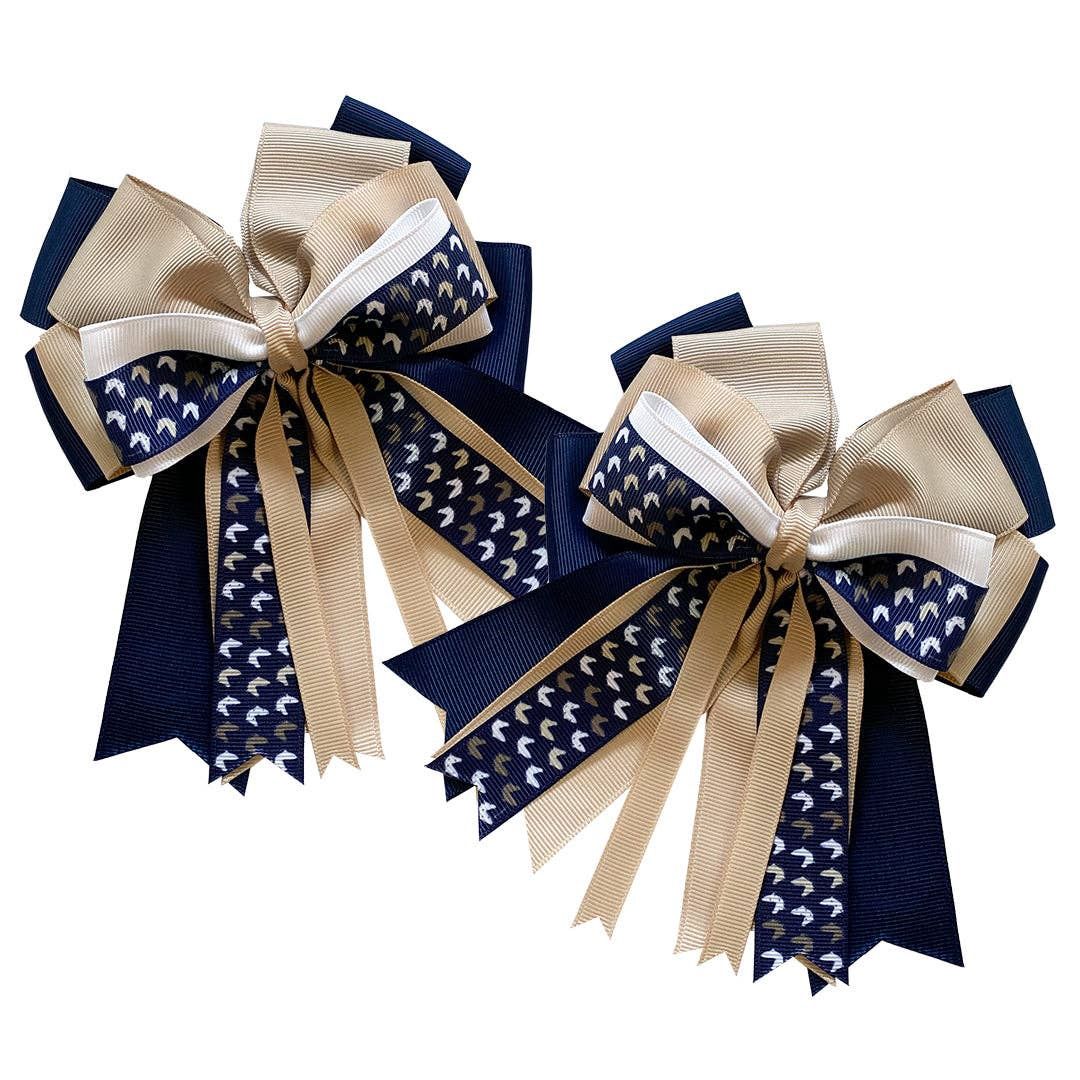 Kathryn Lily Equestrian - Show Bows- Navy/Tan Horse Heads