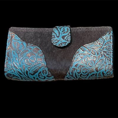 HorseHairz Equestrian Hand Tooled Leather and Cowhide Wallet
