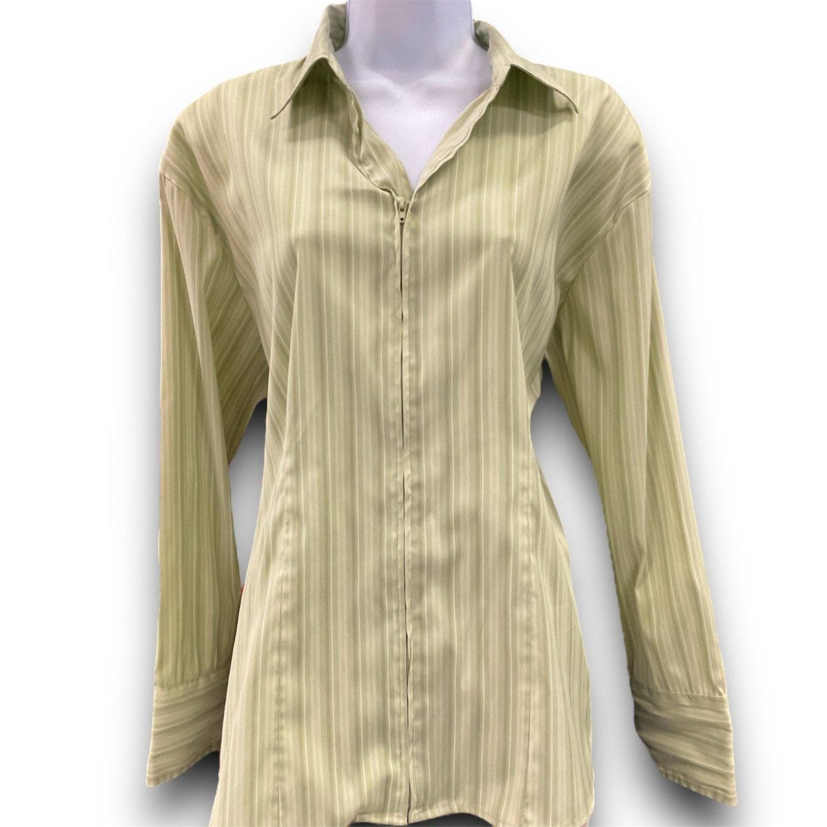 KHS-E 2X Light Green Striped Zip Front Woman's Shirt