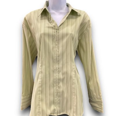 KHS-E 2X Light Green Striped Zip Front Woman's Shirt