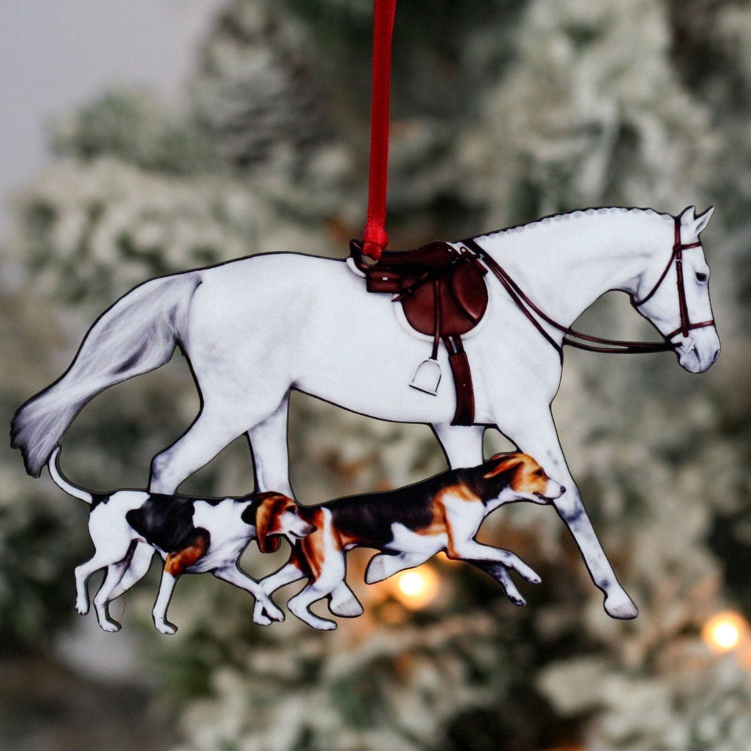 Lt. Gray Fox Hunter Horse and Hounds Field Hunter Ornament